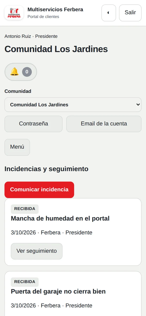 Incidencias con seguimiento en el portal de clientes